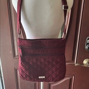 Vera Bradley Deep Burgundy Quilted Crossbody Bag Triple Zip